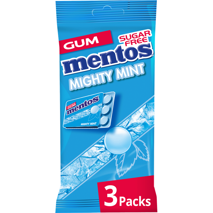 Mentos Gum Mighty Mint Suikervrij Blister 3-pack
