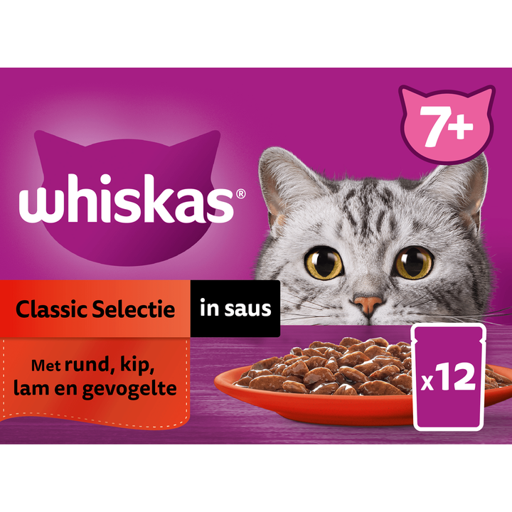 Whiskas Kattenvoer 7+ - Classic Selectie in saus - maaltijdzakjes 12x85g