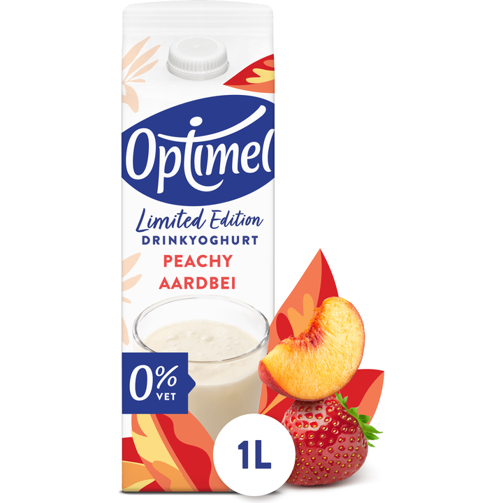 Optimel Drinkyoghurt Peachy Aardbei 0% Vet Limited Edition 1L