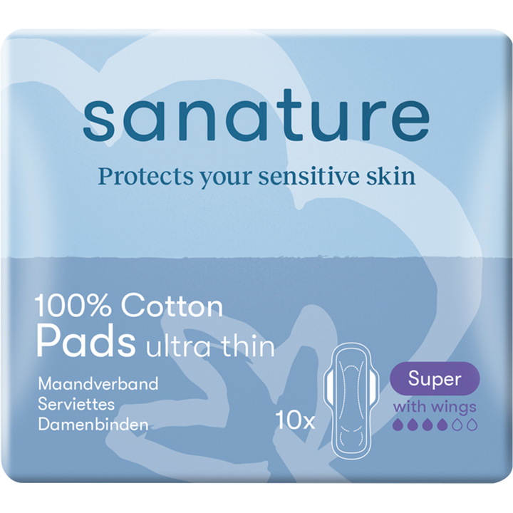 Sanature 100% Katoenen Maandverband Ultra Super met vleugels 10 stuks