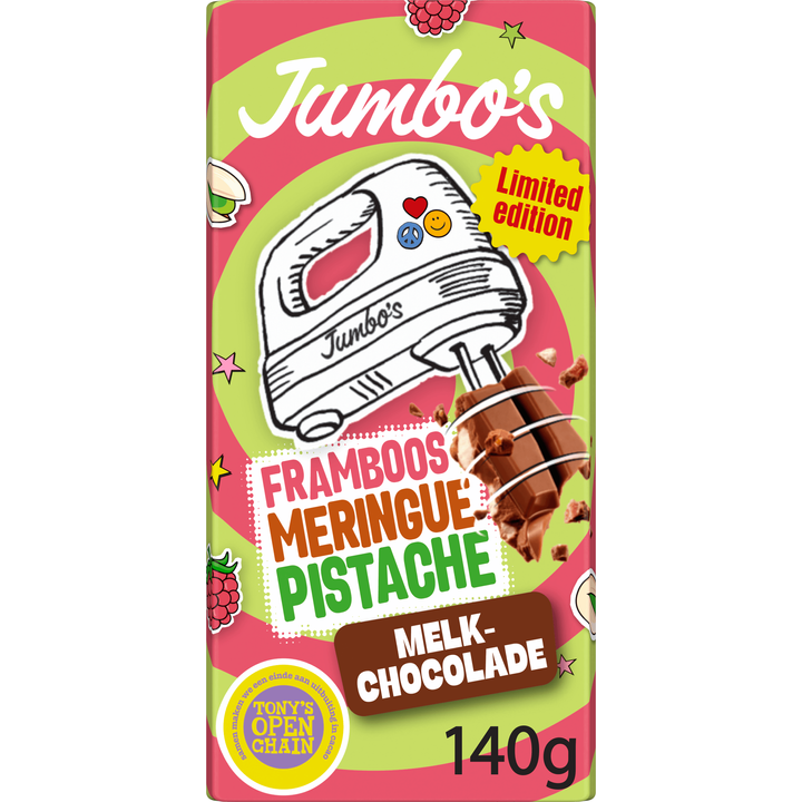 Melkchocolade Framboos Meringue Pistache Limited Edition