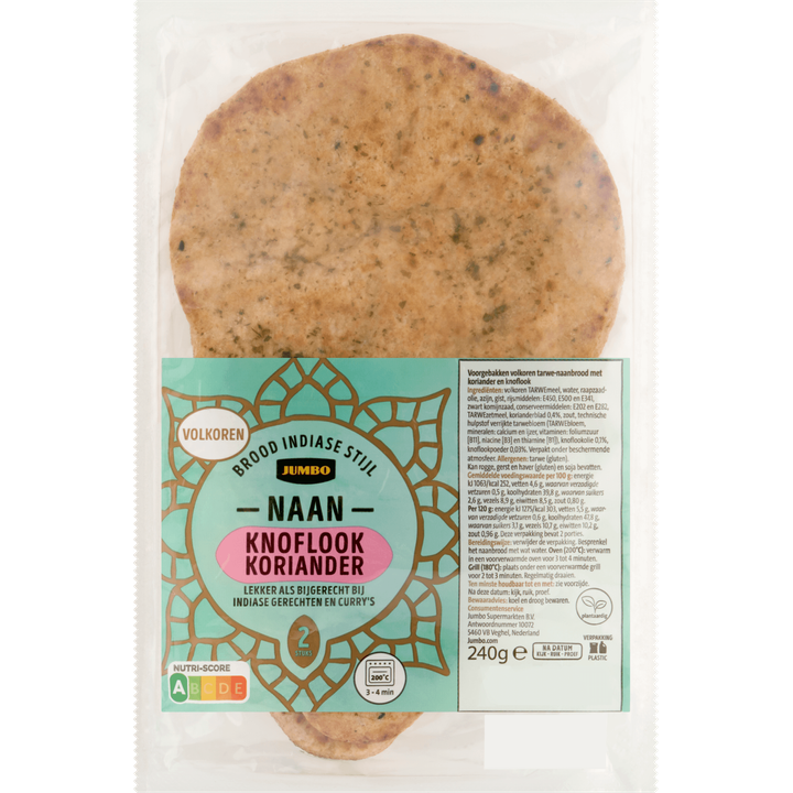 Jumbo Volkoren Naan Knoflook Koriander 2 Stuks
