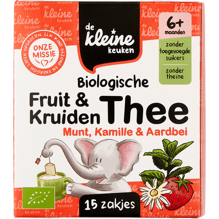 Biologische Fruit & Kruidenthee Munt, Kamille & Aardbei 6+ Maanden 15 Zakjes