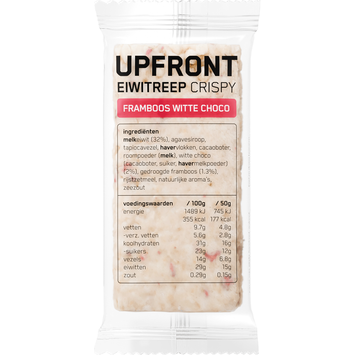 Upfront Eiwitreep Cripsy Witte Choco Framboos 50 g