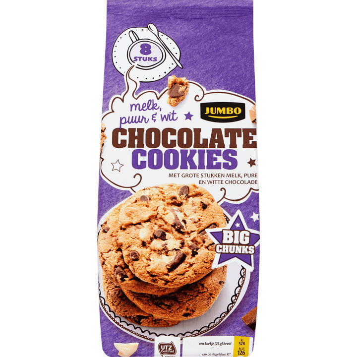 Chocolate Cookies Melk, Puur & Wit Big Chunks 8 Stuks