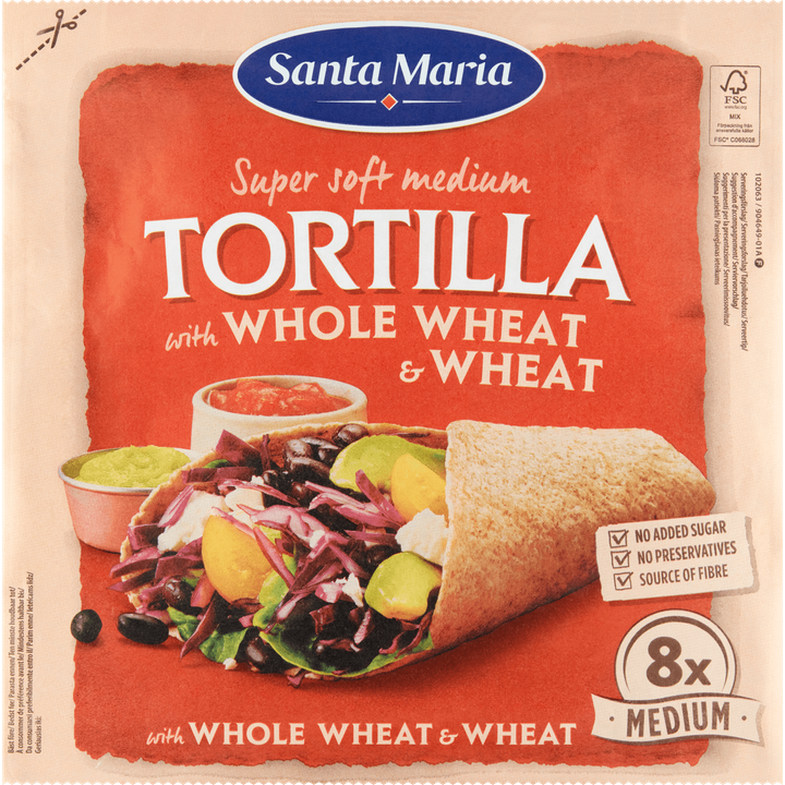 Santa Maria Super Soft Medium Tortilla with Whole Wheat & Wheat 8 Stuks 320 g