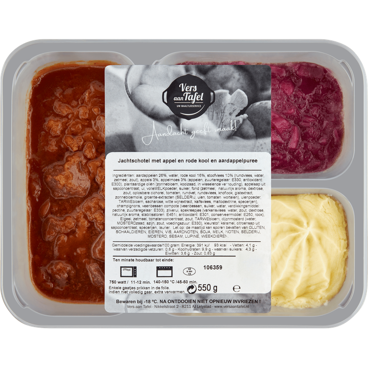 Jachtschotel met Appel en Rode Kool en Aardappelpuree