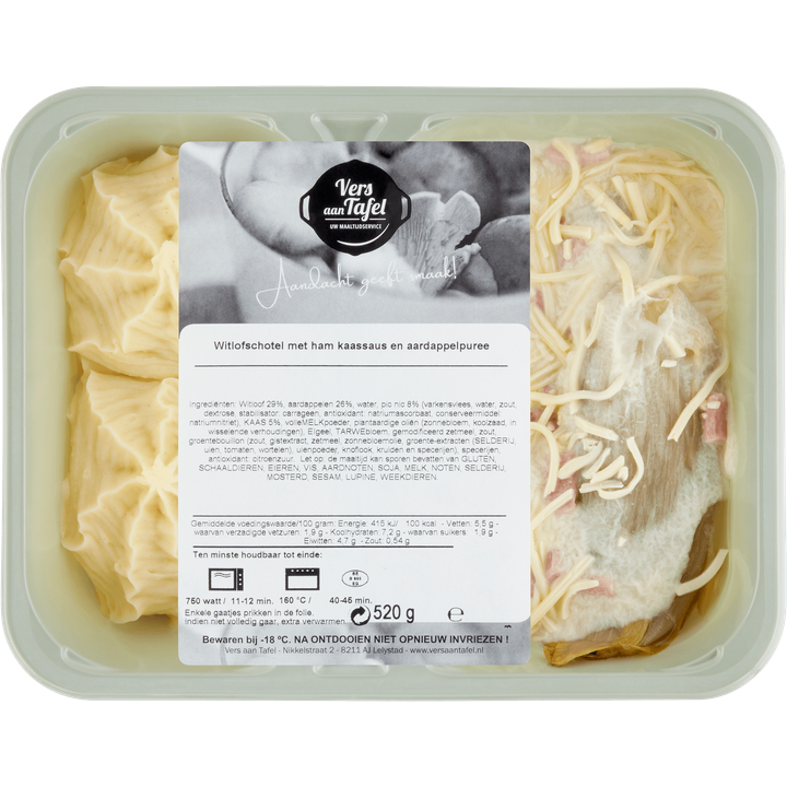 Witlofschotel met Ham Kaassaus en Aardappelpuree