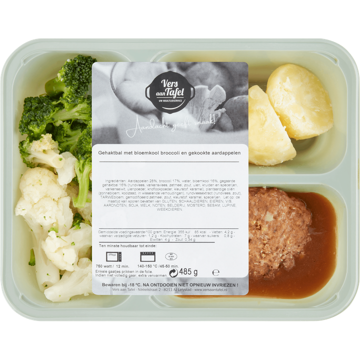 Gehaktbal met Bloemkool Broccoli en Gekookte Aardappelen