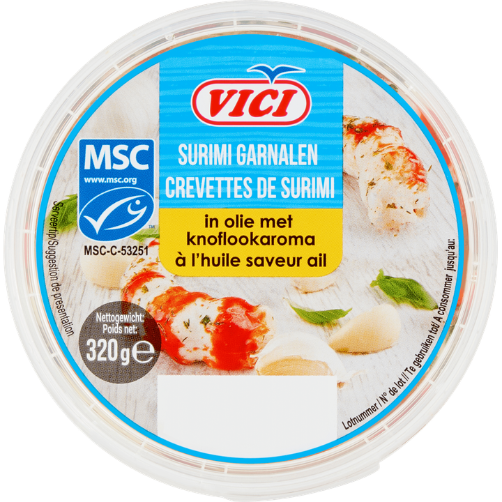 Surimi Garnalen in Olie met Knoflookaroma
