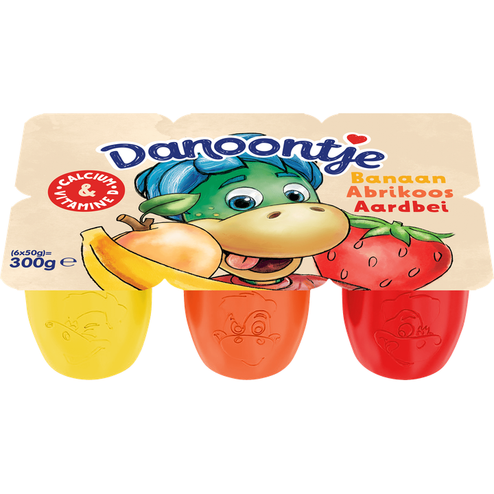 Danoontje Kinder Fruitkwark Toetjes Banaan, Aardbei & Abrikoos 6 x 50g