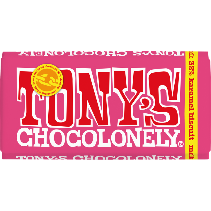 Tony's Chocolonely Melk Karamel Biscuit Chocolade Reep 180 g