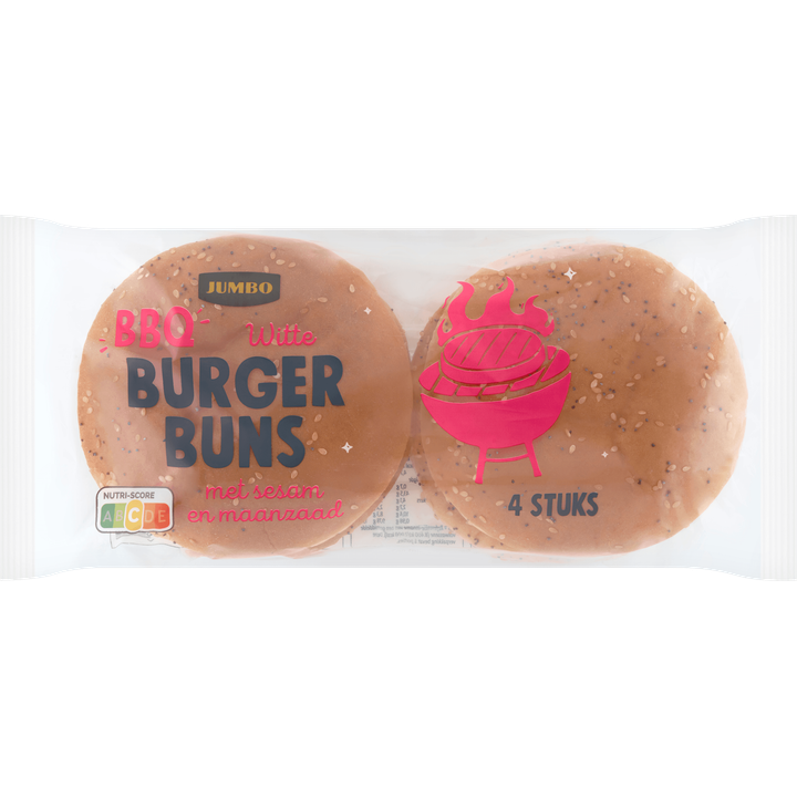 BBQ Witte Burger Buns met Sesam en Maanzaad 4 Stuks