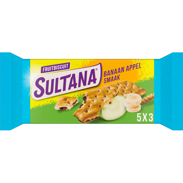 Sultana FruitBiscuits Banaan Appel 30% minder suiker koek 5x3 stuks