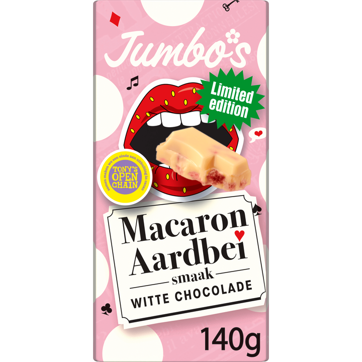 Witte Chocolade met Macaron Aardbei Smaak Limited Edition