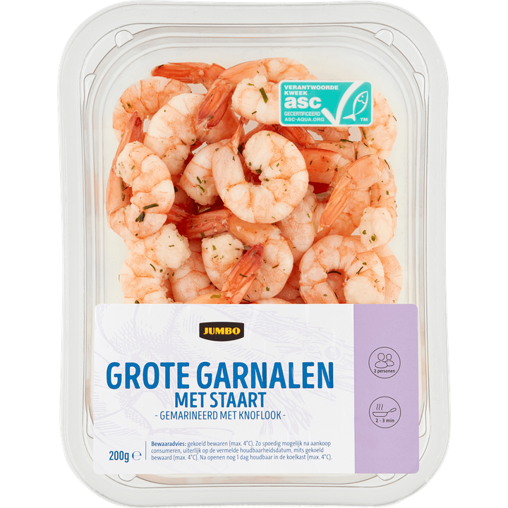 Grote Garnalen met Staart Gemarineerd met Knoflook