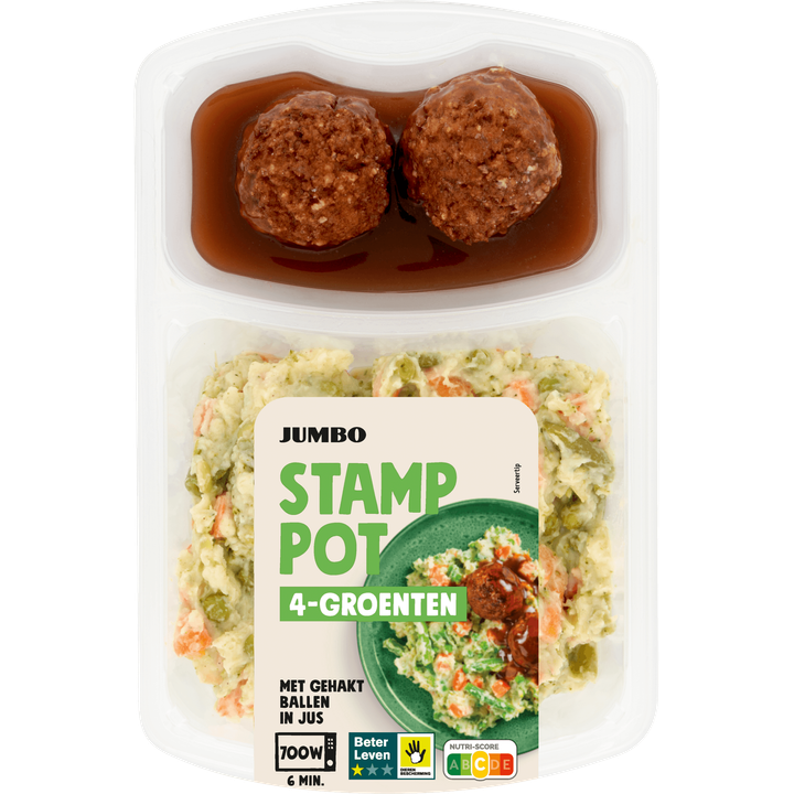 Stamppot 4-Groenten met Gehaktballen in Jus