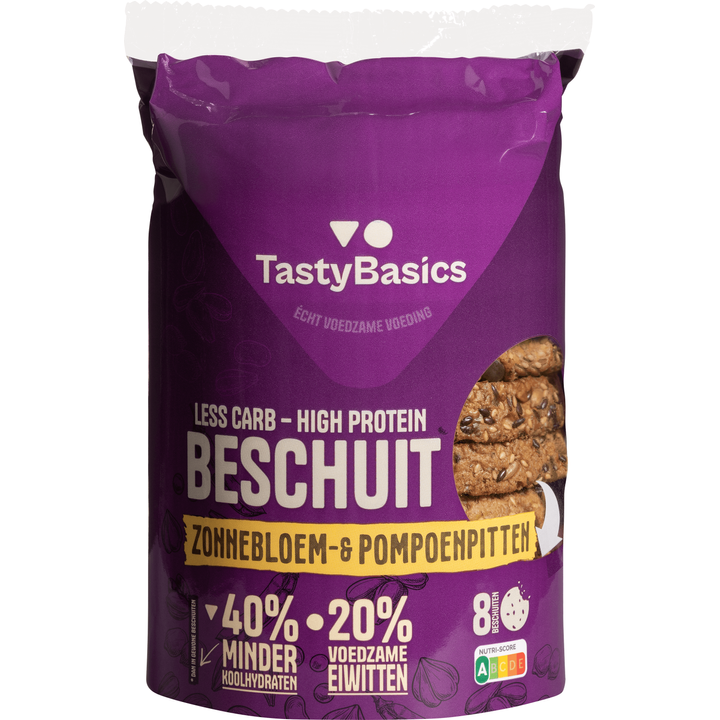 TastyBasics Beschuit Zonnebloem- en Pompoenpitten 8 st