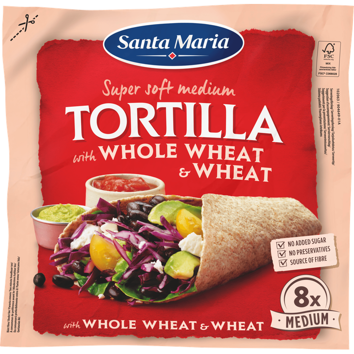 Santa Maria Super Soft Medium Tortilla with Whole Wheat & Wheat 8 Stuks 320 g