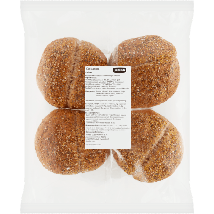 Merkloos Jumbo - Diepvries Volkoren Bollen - 4 Stuks
