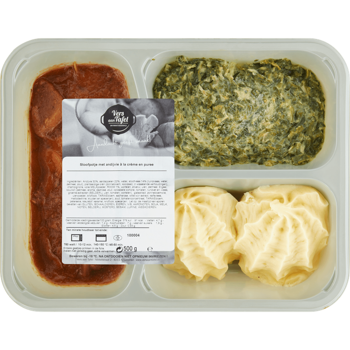 Stoofpotje met Andijvie à la Crème en Puree