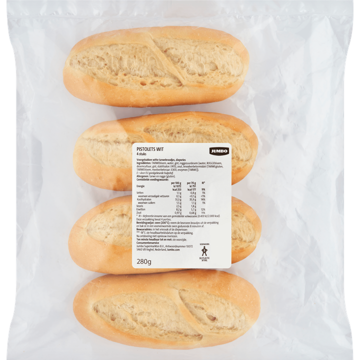 Merkloos Jumbo - Diepvries Pistolets Wit - 4 Stuks