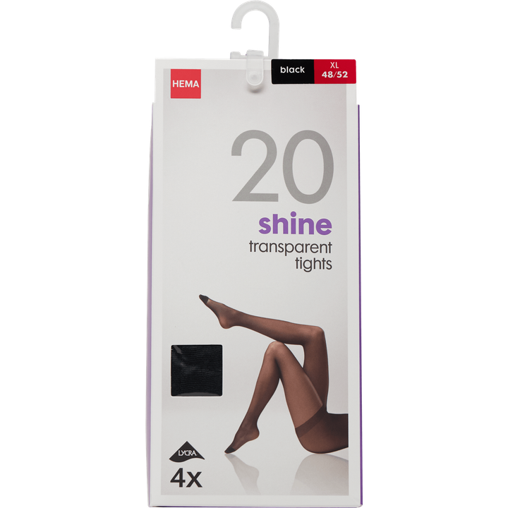 Panty Shine Transparent 20 Denier Zwart Maat XL 48/52 4 Stuks