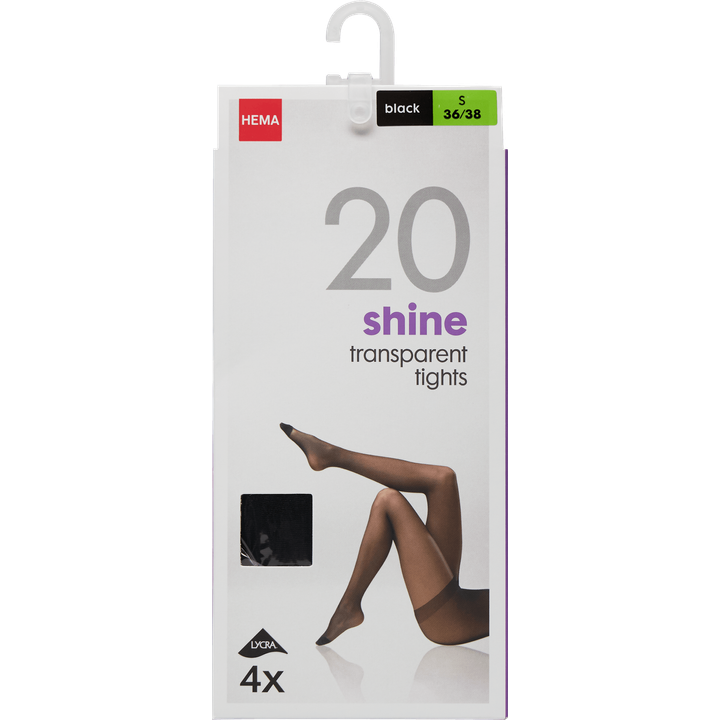 Panty Shine Transparent 20 Denier Zwart Maat S 36/38 4 Stuks