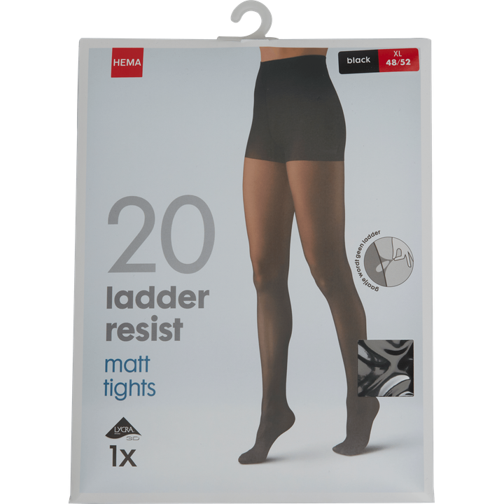 Panty 20D 48/52 Zwart Ladder Resistent