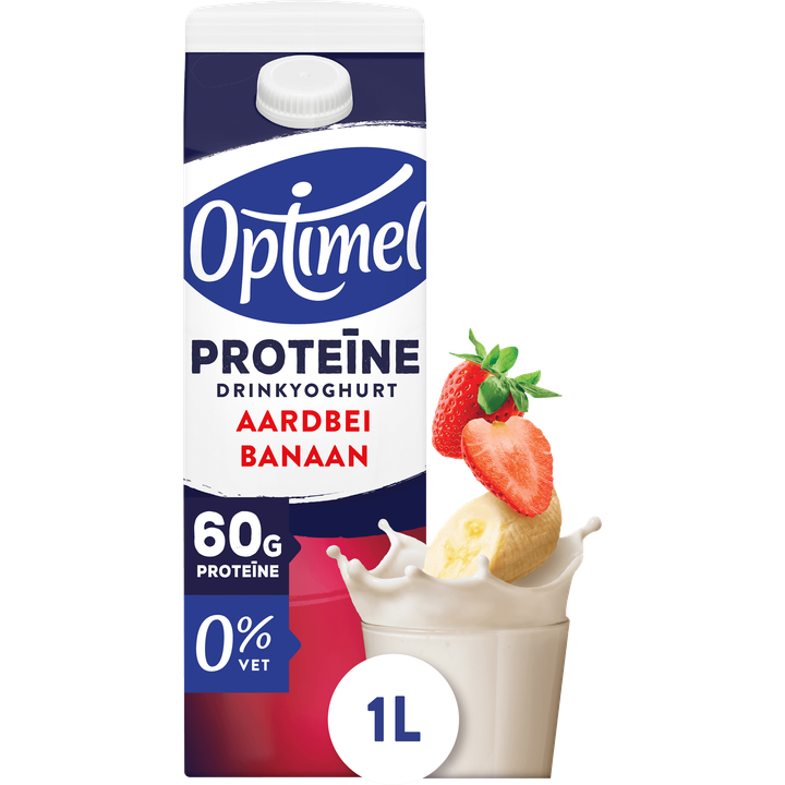 Optimel Proteïne Drinkyoghurt Aardbei Banaan 0% Vet 1L