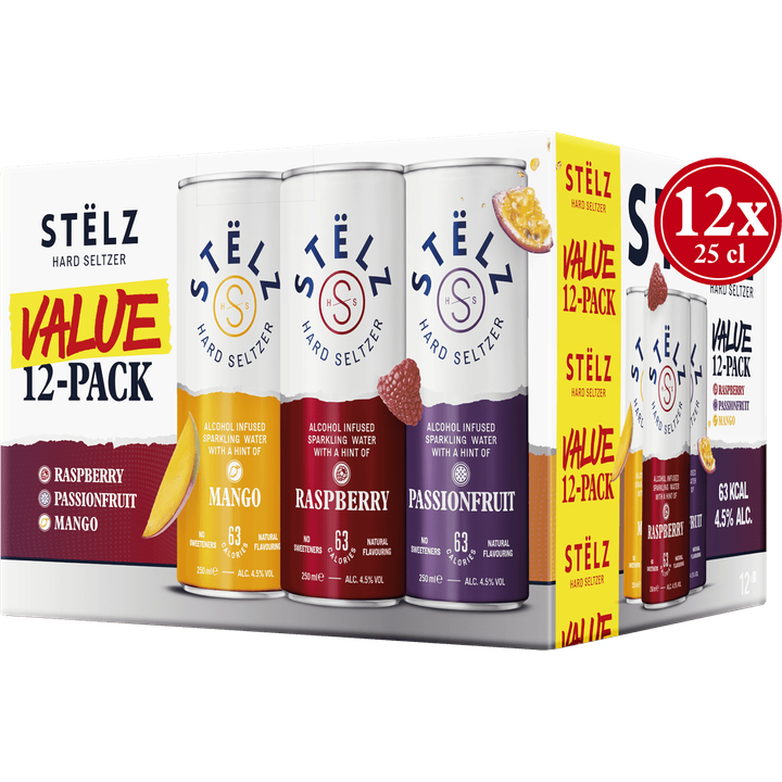 Stelz Hard Seltzer Mixed (Raspberry, Mango & Passionfruit) 12x250ML
