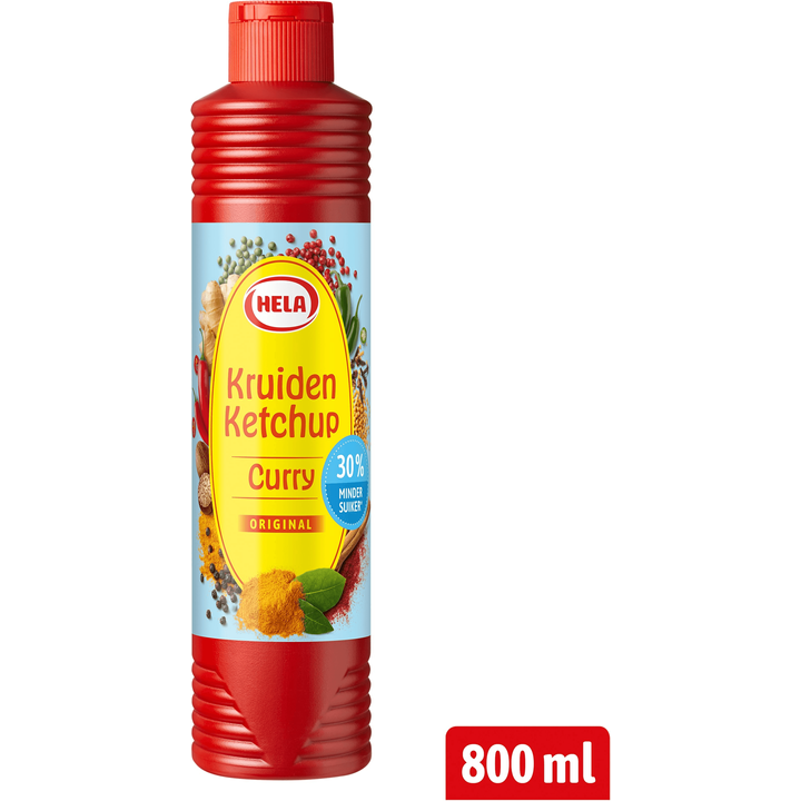 Hela Kruiden Ketchup Curry 30% minder suiker 800 ml