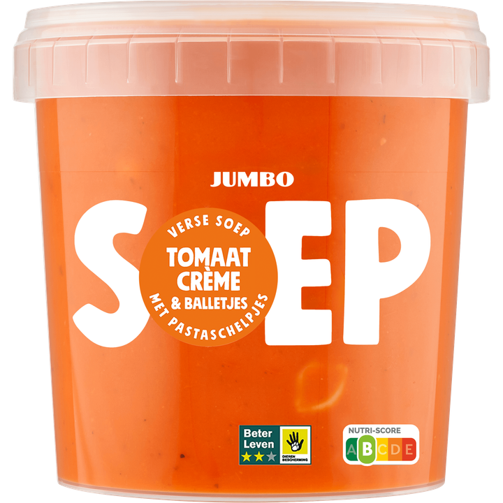 Verse Soep Tomaat Crème met Pastaschelpjes & Balletjes