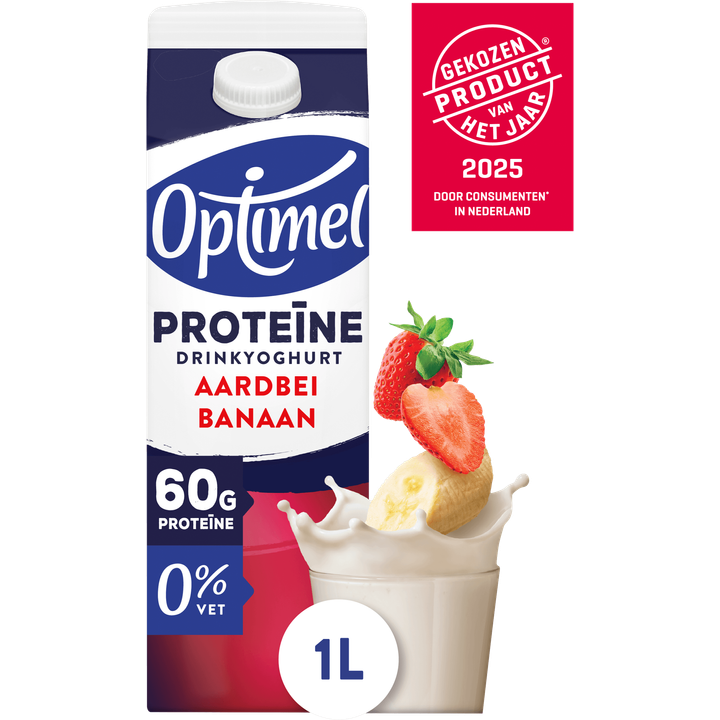 Optimel Proteïne Drinkyoghurt Aardbei Banaan 0% Vet 1L