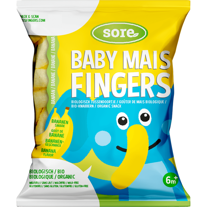 Soré Baby Mais Fingers Biologisch Tussendoortje Bananen Smaak 6m+ 35 g