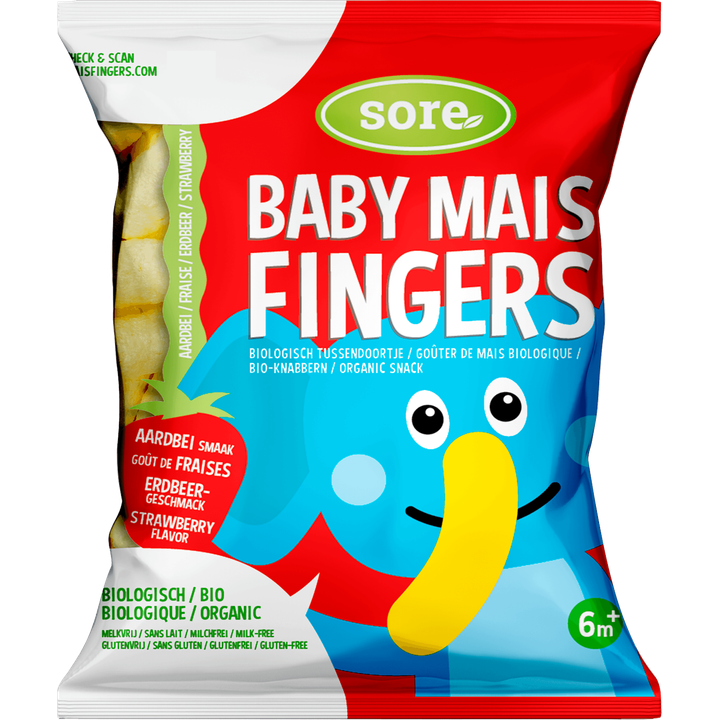 Soré Baby Mais Fingers Biologisch Tussendoortje Aardbei Smaak 6m+ 35 g