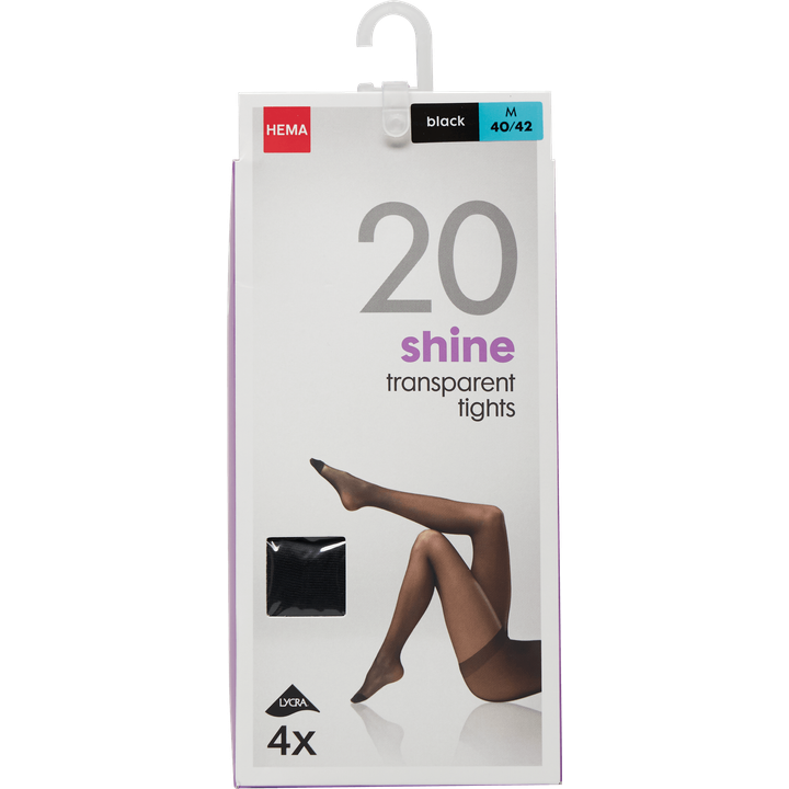 Panty Shine Transparent 20 Denier Zwart Maat L 40/42 4 Stuks