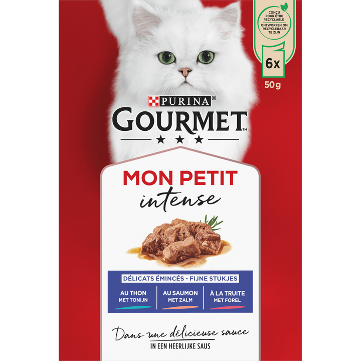 Mon Petit Intense Kattenvoer Nat met Tonijn, Zalm en Forel 6 Stuks