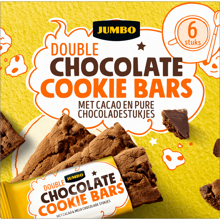 Double Chocolate Cookie Bars met Cacao en Pure Chocoladestukjes 6 Stuks