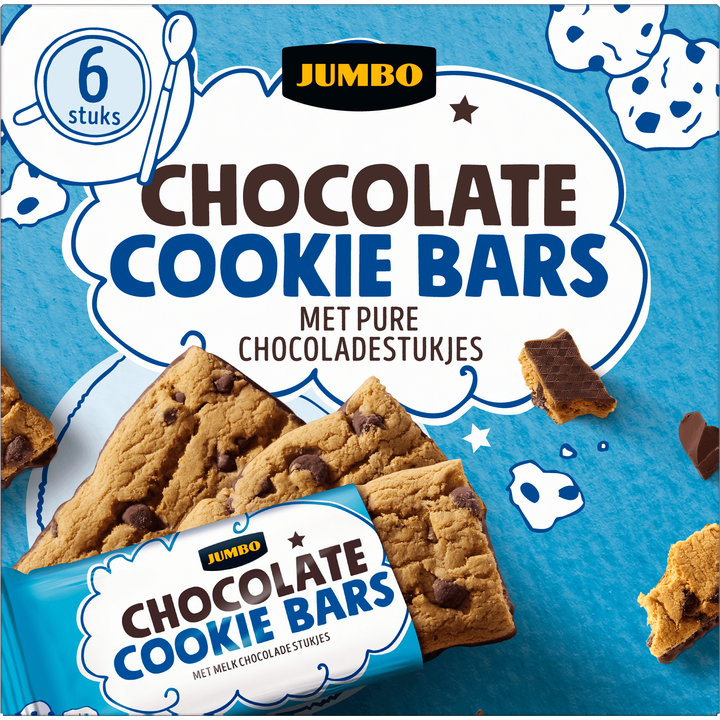 Chocolate Cookie Bars met Pure Chocoladestukjes 6 Stuks