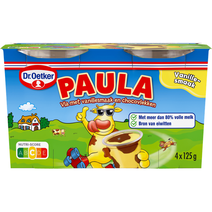 Dr. Oetker Paula Vla met Vanillesmaak en Choco-Vlekken 4 x 125 g