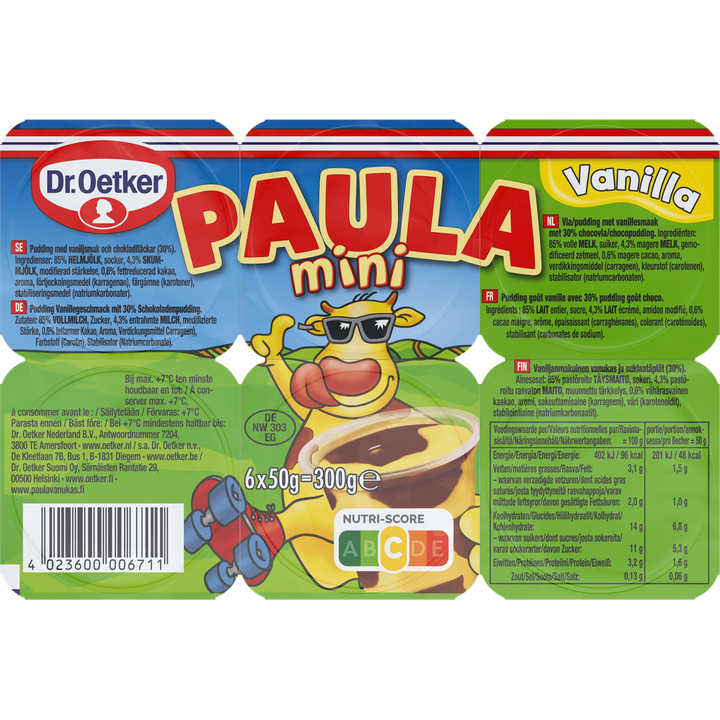 Dr. Oetker Paula Vla met Vanillesmaak en Chocoladesmaak Vlekken Mini 6 x 50 g