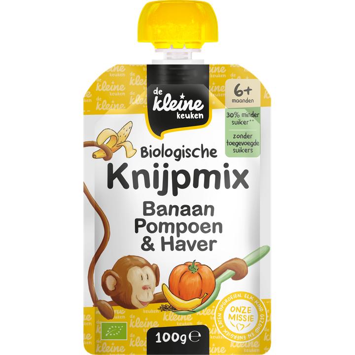 De Kleine Keuken Biologisch Knijpmix Banaan, Pompoen & Haver 6+ Maanden 100 g