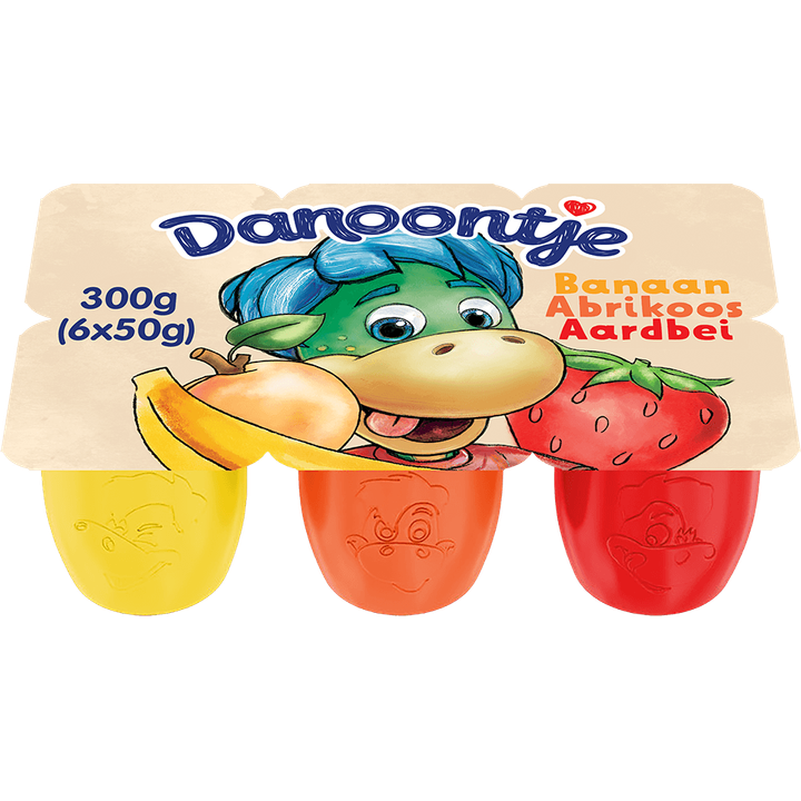 Danoontje Kinder Fruitkwark Toetjes Banaan, Aardbei & Abrikoos 6 x 50g