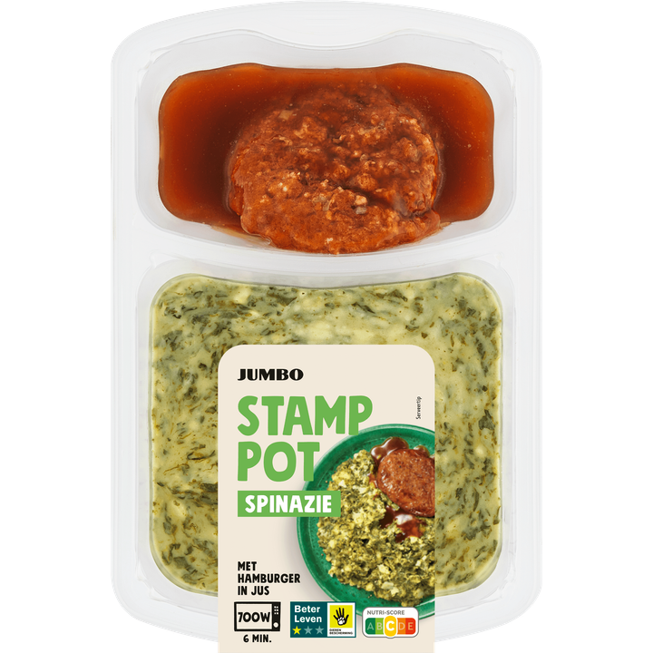 Stamppot Spinazie met Hamburger in Jus