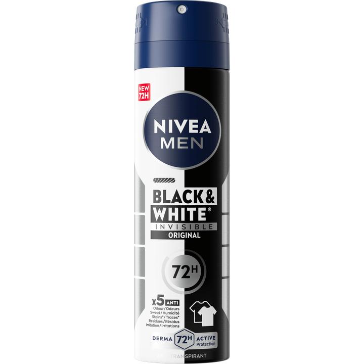 Nivea for men NIVEA MEN Black & White Invisible Original Anti-Transpirant Spray - 150ml - Geen witte of gele vlekken - Quickdry - Alcoholvrij - Beschermt 72 uur