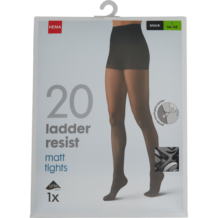 Panty Ladder Resistent 20 Denier Zwart Maat 36/38