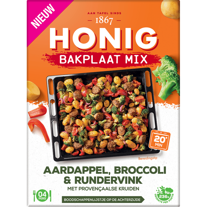 Honig Bakplaat Mix Aardappel, Broccoli & Rundervink met Provençaalse Kruiden 36g