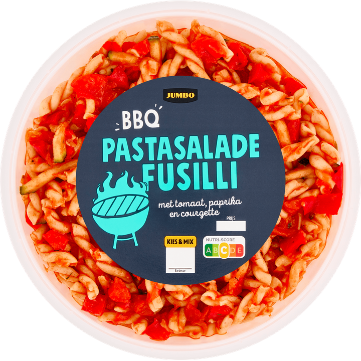 BBQ Pastasalade Fusilli met Tomaat, Paprika en Courgette