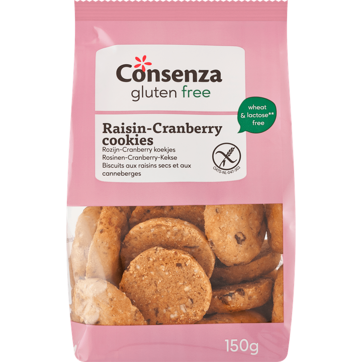 Consenza Gluten Free Rozijn-Cranberry Koekjes 150 g